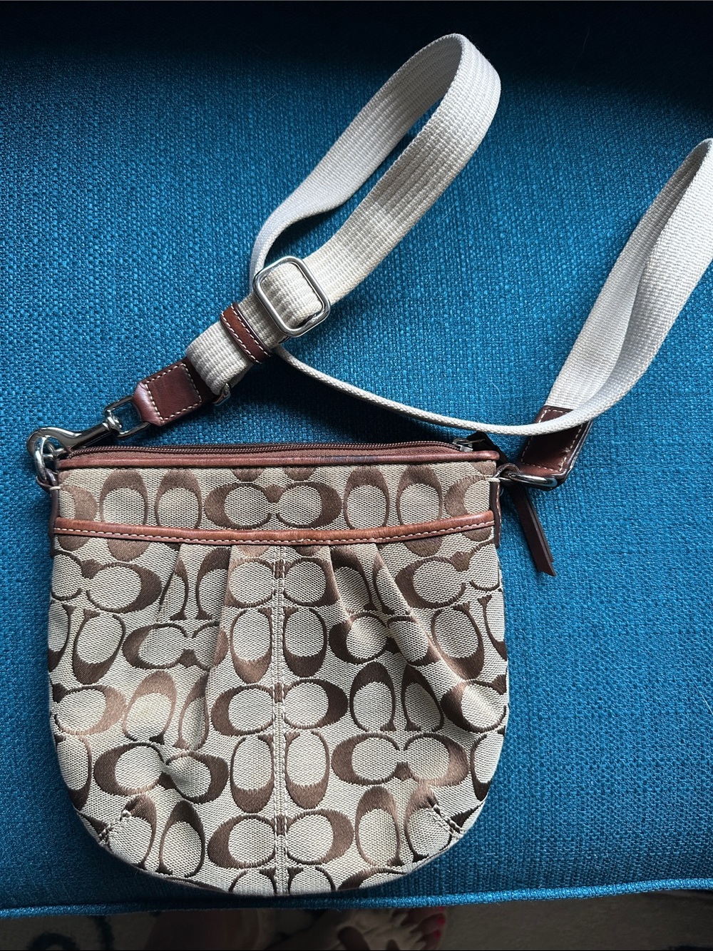 Coach Khaki and Brown Signature Canvas Crossbody Bag with Adjustable Strap